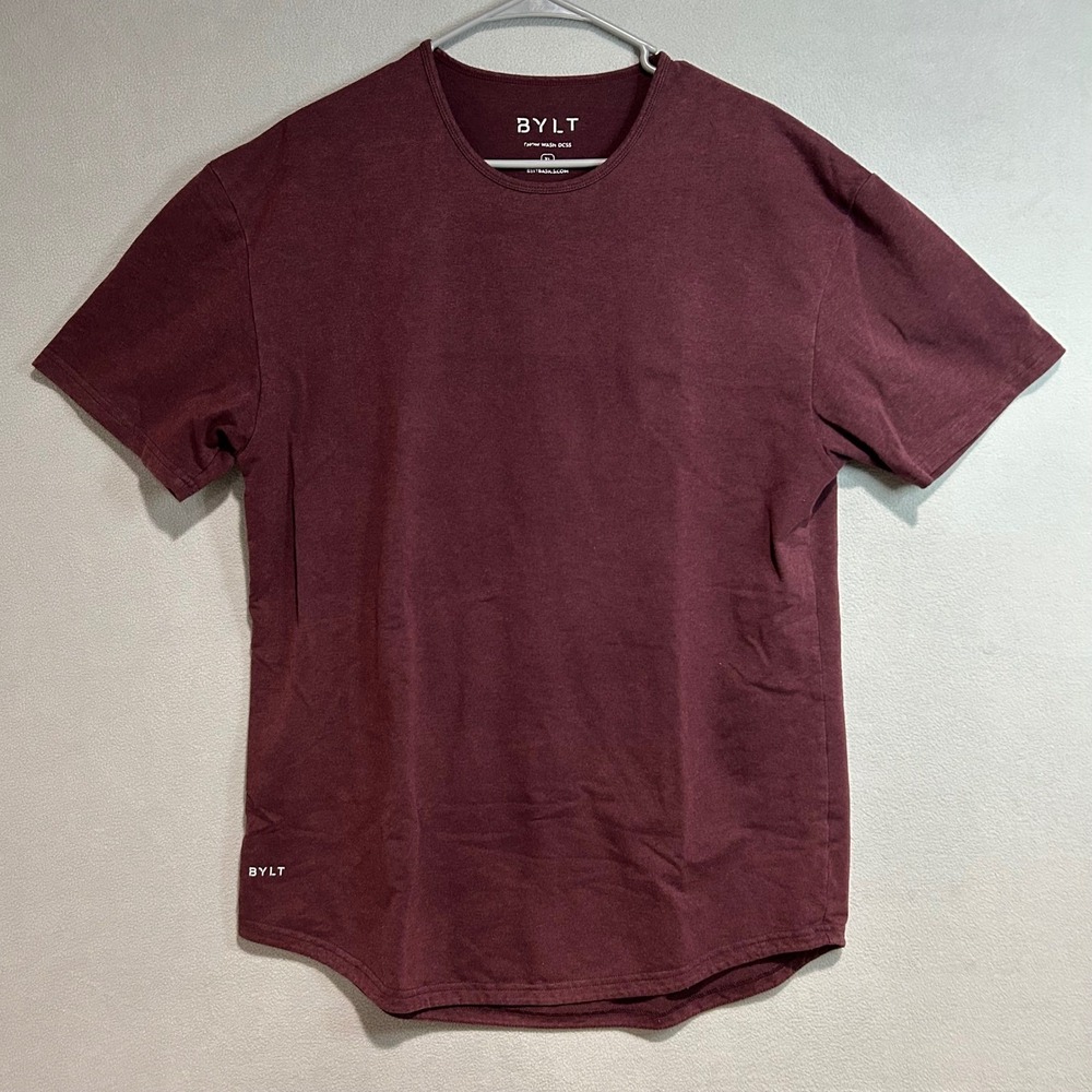 BYLT Drop Cut T-Shirt Mens XL Maroon Short Sleeve Curved Hem Luxury Basic